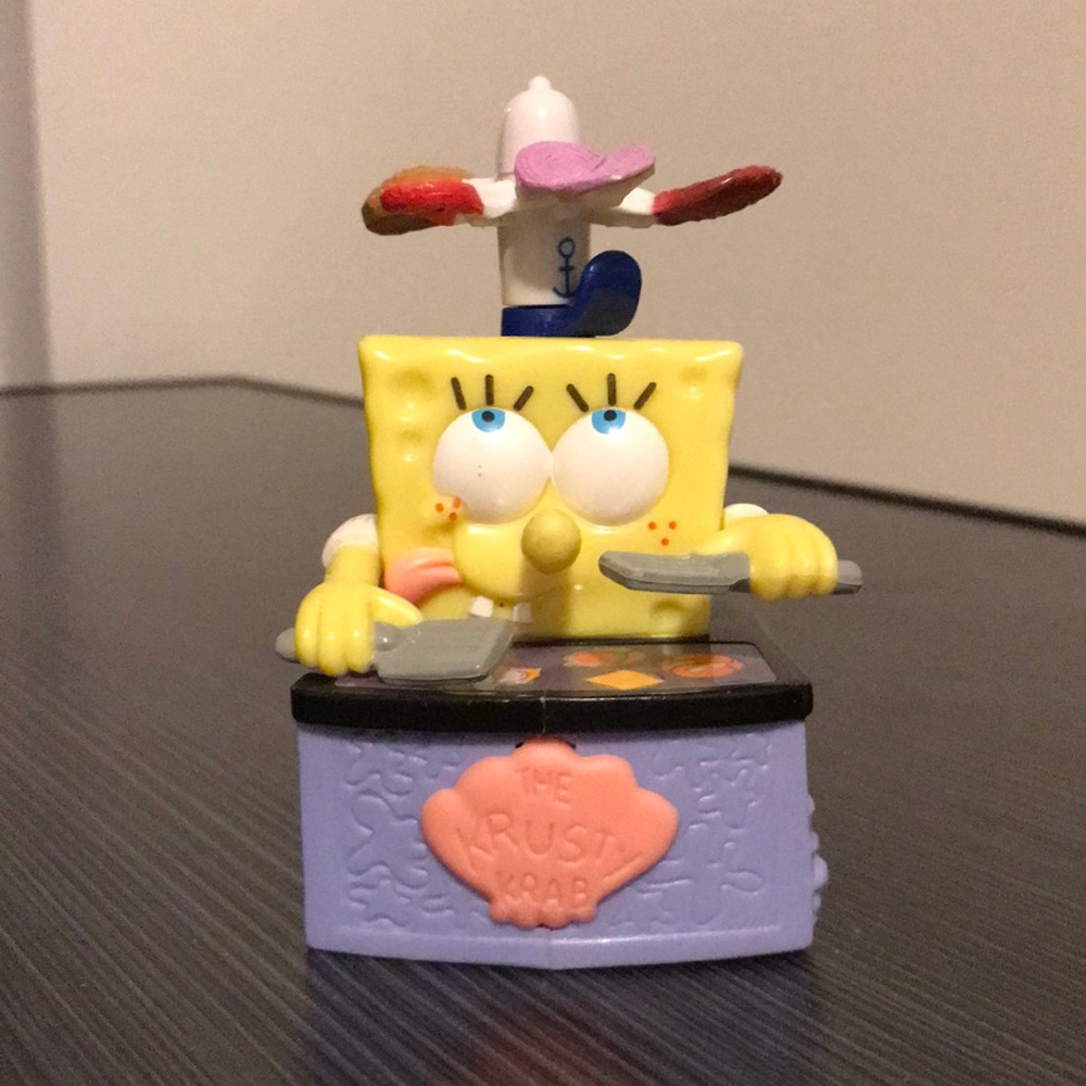 🎁5/$10🎁 SPONGEBOB SQUAREPANTS EMPLOYEE OF THE MONTH FIGURE Burger King 2001